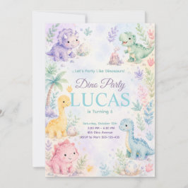 Invitación Pastel Dinosaur Birthday Invitation Editable
