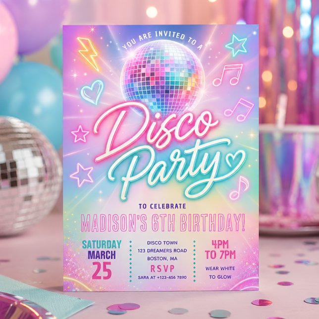 Invitación Pastel Disco Glow Party Cumpleaños (Subido por el creador)