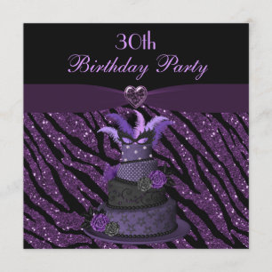 Invitación Pastel Diva y Purpurina Zebra Impreso 30 cumpleaño