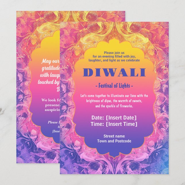 Invitación Pastel Diwali Elegance (Anverso / Reverso)