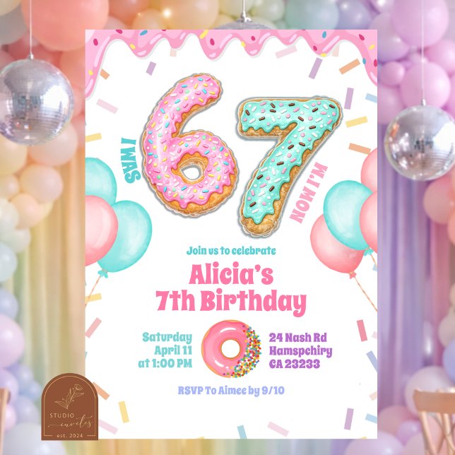 Invitación Pastel Donut 67 Chica Fiesta de cumpleaños (Subido por el creador)