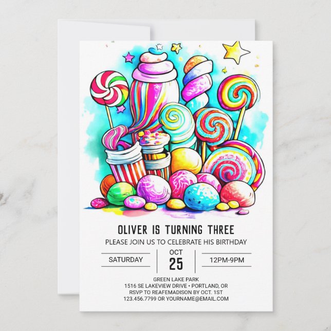Invitación Pastel Donut Candyland Cumpleaños Editable (Anverso)