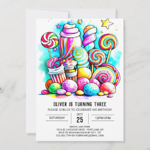 Invitación Pastel Donut Candyland Cumpleaños Editable