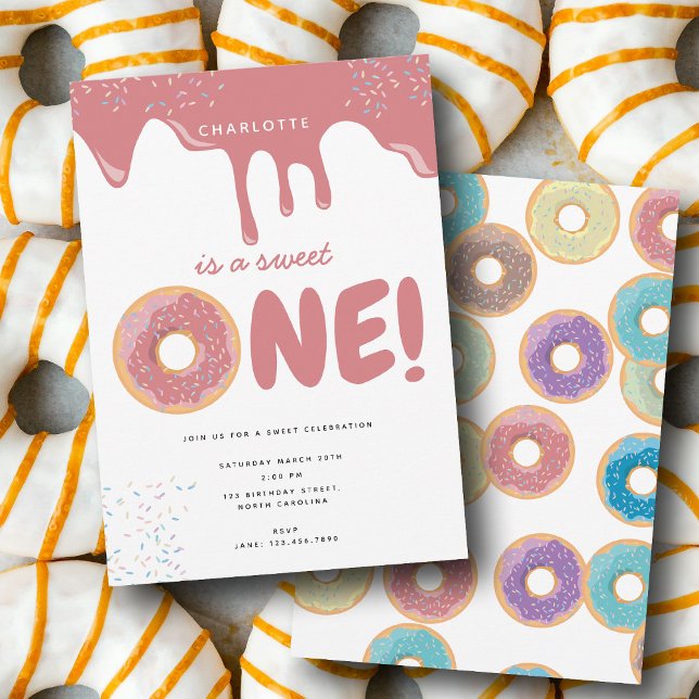 Invitación Pastel Donuts & Sprinkles Sweet One Birday (Pastel Donuts & Sprinkles Sweet One Birthday Invitation)