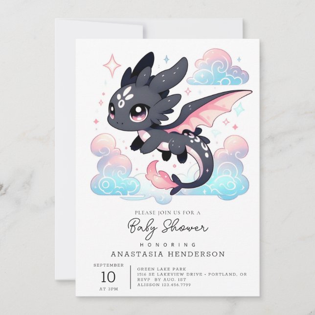 Invitación Pastel Dragon Baby Shower (Anverso)