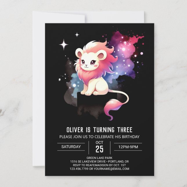 Invitación Pastel Dreamy Lion Birthday (Anverso)