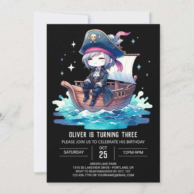 Invitación Pastel Dreamy Pirate Cumpleaños (Anverso)