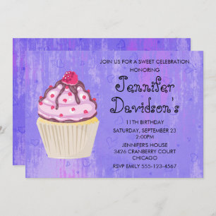 Invitación Pastel dulce con frambuesa encima