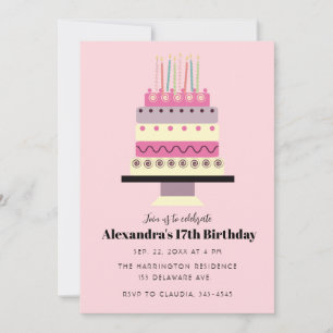 Invitación Pastel dulce de cumpleaños retro giratorio rosado