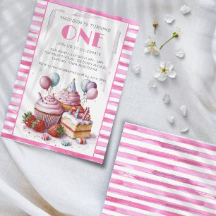 Invitación Pastel dulce fiesta de cumpleaños chica acuarela O