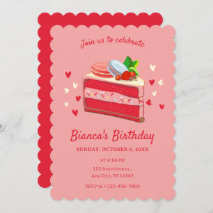 Invitación Pastel dulce rojo lindo cumpleaños