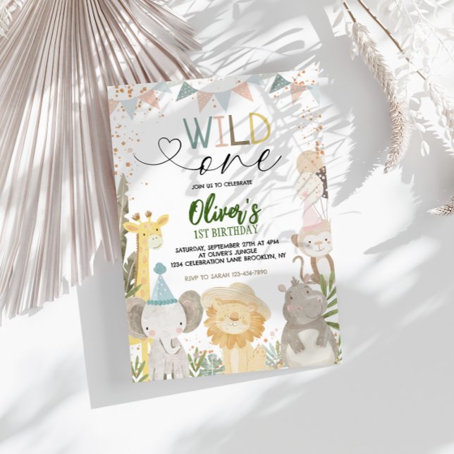 Invitación Pastel Earthy Safari Wild Un primer cumpleaños (Subido por el creador)