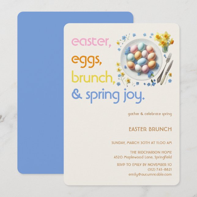 Invitación Pastel Easter Brunch Invitation | Spring Party (Anverso / Reverso)