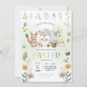Invitación Pastel Easter Bunny Gnomes Egg Hunt