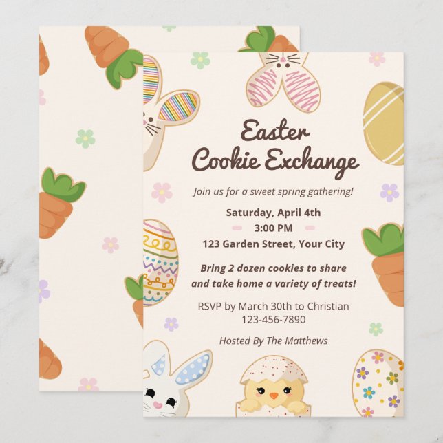 Invitación Pastel Easter Cookie Exchange Floral Sweet Spring (Anverso / Reverso)