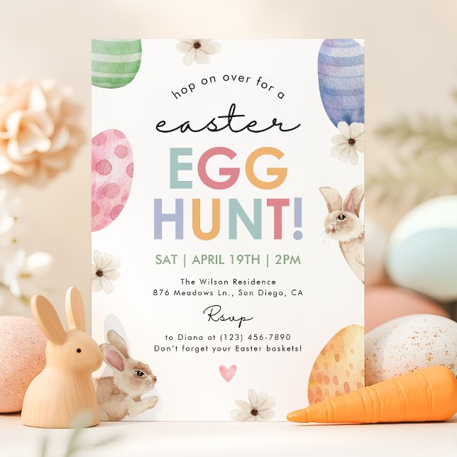 Invitación Pastel Easter Egt Hunt Fiesta Cute Floral Bunny (Subido por el creador)