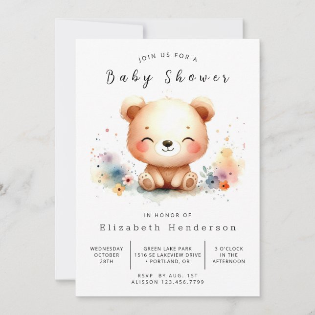Invitación Pastel Editable Bear Baby Shower (Anverso)