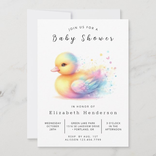 Invitación Pastel Editable Duck Baby Shower (Anverso)