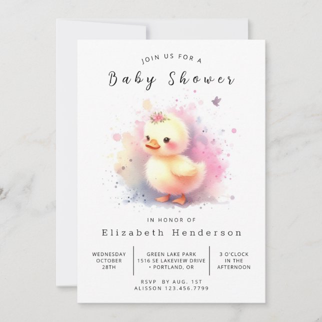 Invitación Pastel Editable Duck Baby Shower (Anverso)