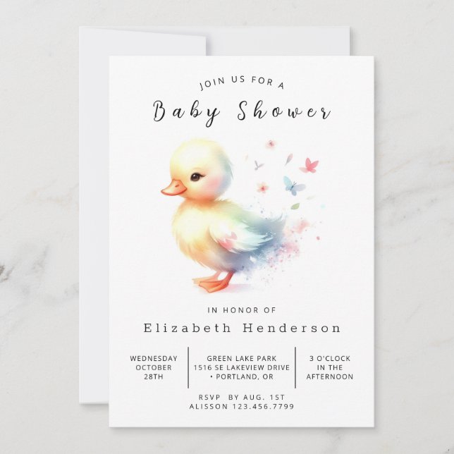 Invitación Pastel Editable Duck Baby Shower (Anverso)