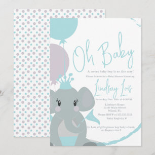 Invitación Pastel Elefante Niña Escritura Baby Shower