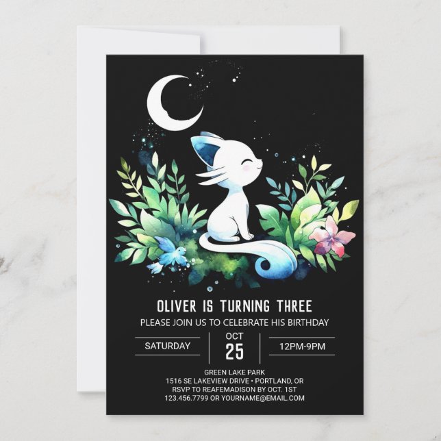 Invitación Pastel Elegant Cat Birthday (Anverso)