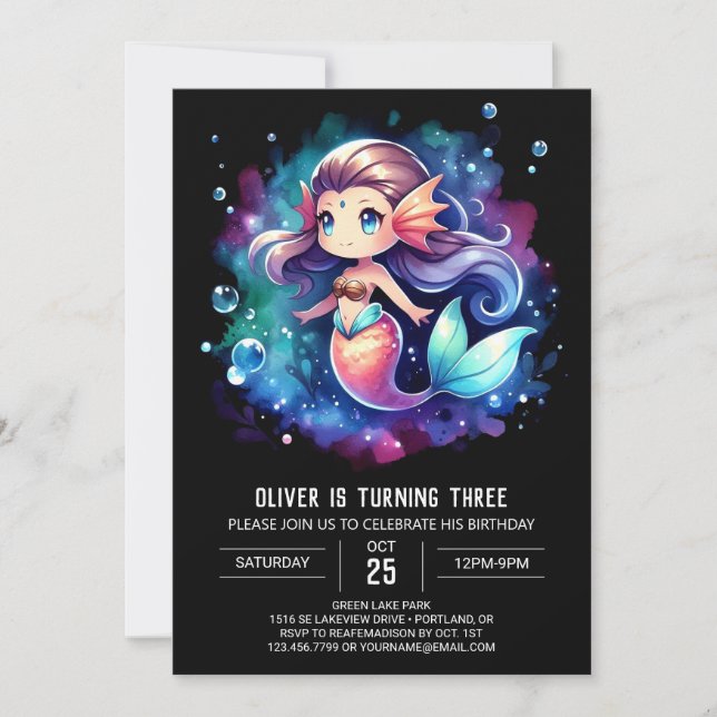 Invitación Pastel Elegant Mermaid Cumpleaños (Anverso)