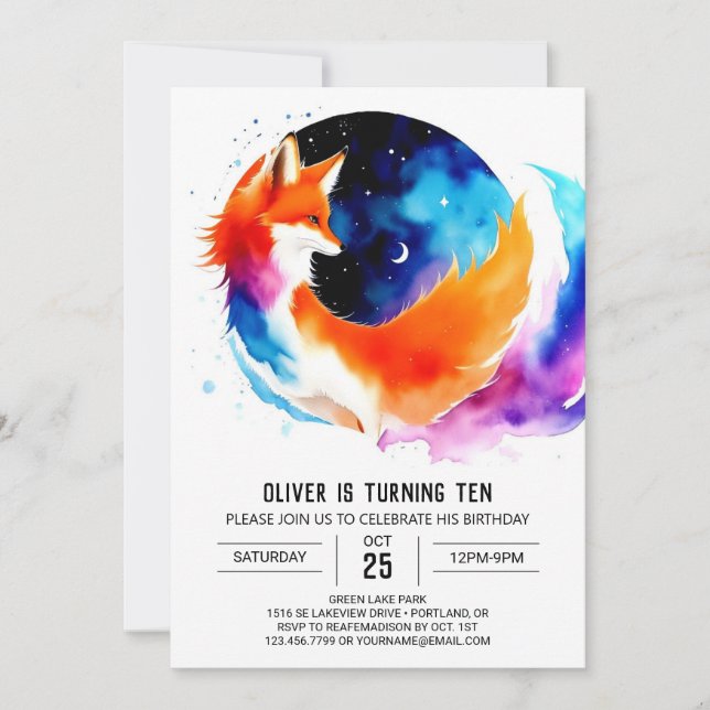 Invitación Pastel en la fiesta del cumpleaños Fox de Woods (Anverso)