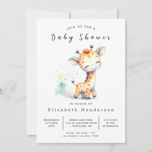 Invitación Pastel en línea Giraffe Baby Shower (Anverso)