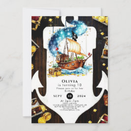 Invitación Pastel encantado Tesoro Cazar pirata Cumpleaños