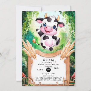 Invitación Pastel Encantado Vaca Cumpleaños