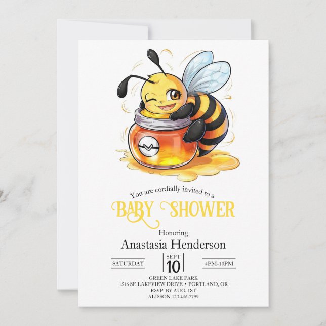 Invitación Pastel Enchanted Bee Baby Shower (Anverso)