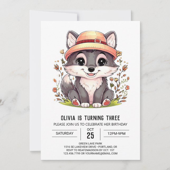 Invitación Pastel Enchanted Digital Wolf Birthday (Anverso)