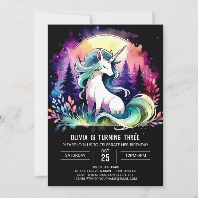 Invitación Pastel Enchanted Horse Birday (Anverso)