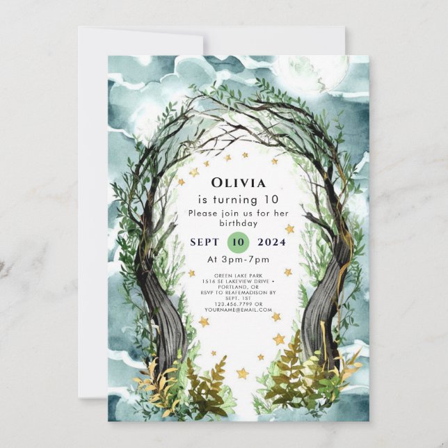 Invitación Pastel Enchantment Woodland Cumpleaños (Anverso)