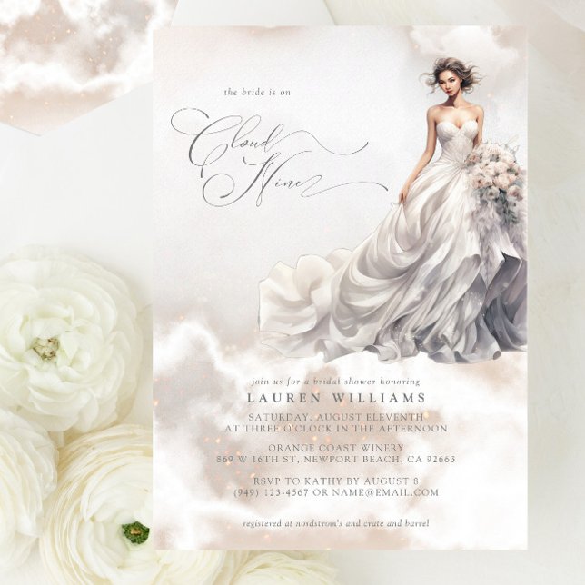 Invitación Pastel está en la nube Nueve de la ducha de novia  (Join us on Cloud Nine for her dreamy bridal shower!)
