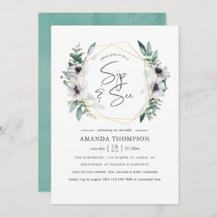 Invitación Pastel Eucalyptus Anemone Geometric Sip y Ver