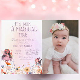 Invitación Pastel Fairy First Magic Birday Photo