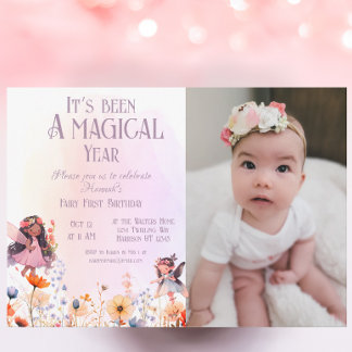 Invitación Pastel Fairy First Magic Birday Photo