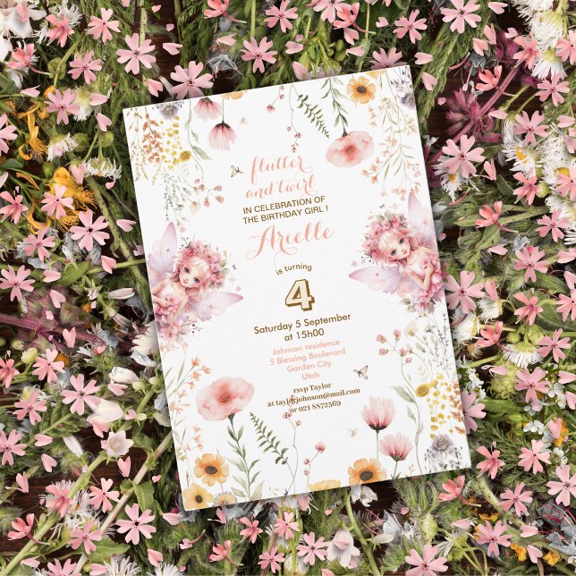 Invitación Pastel Fairy floral garden tea fiesta cumpleaños (Subido por el creador)