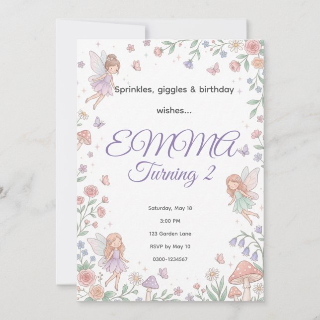 Invitación Pastel Fairy Garden Birthday Invitation | Editable (Anverso)