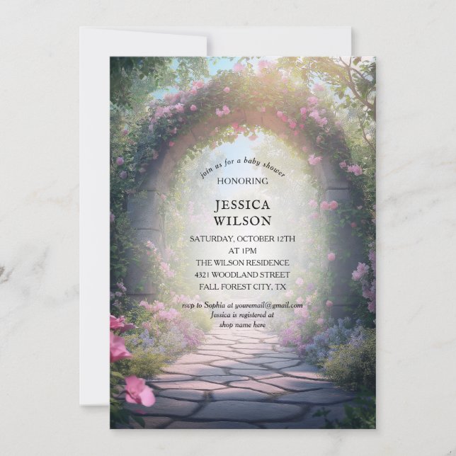 Invitación Pastel Fairy Tale Enchant Forest Baby Shower (Anverso)