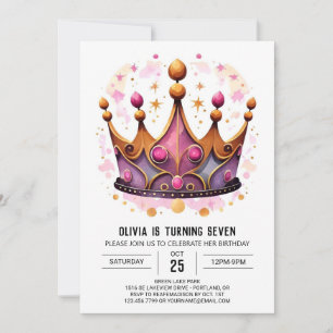 Invitación Pastel Fairytale Princesa Corona Cumpleaños