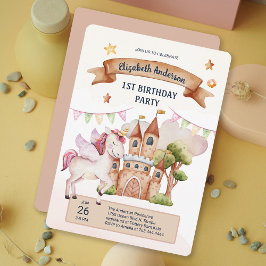 Invitación Pastel Fairytale Unicorn Chica Cumpleaños