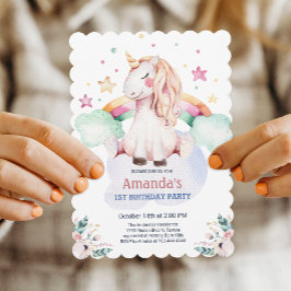 Invitación Pastel Fairytale Unicorn Chica Cumpleaños