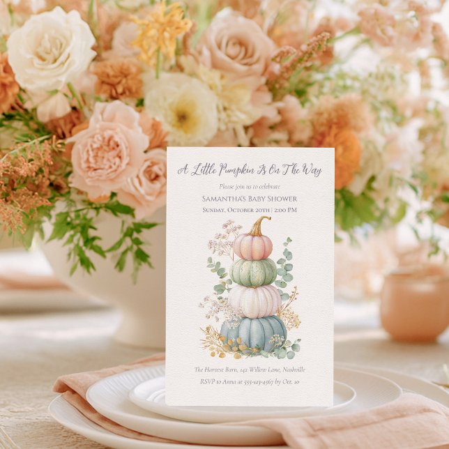 Invitación Pastel Fall Pumpkin Baby Shower (Subido por el creador)