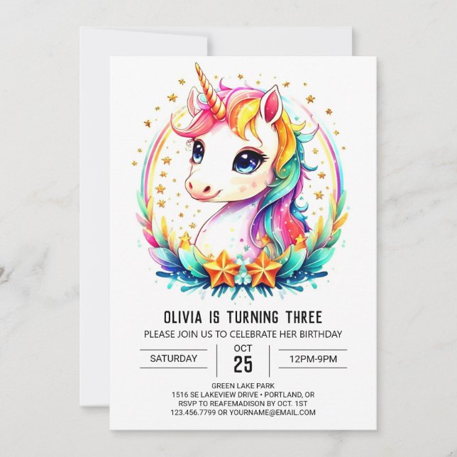 Invitación Pastel Fantastic Unicorn Cumpleaños (Anverso)