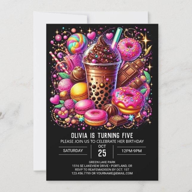 Invitación Pastel Fantasy Candyland Cumpleaños Digital (Anverso)