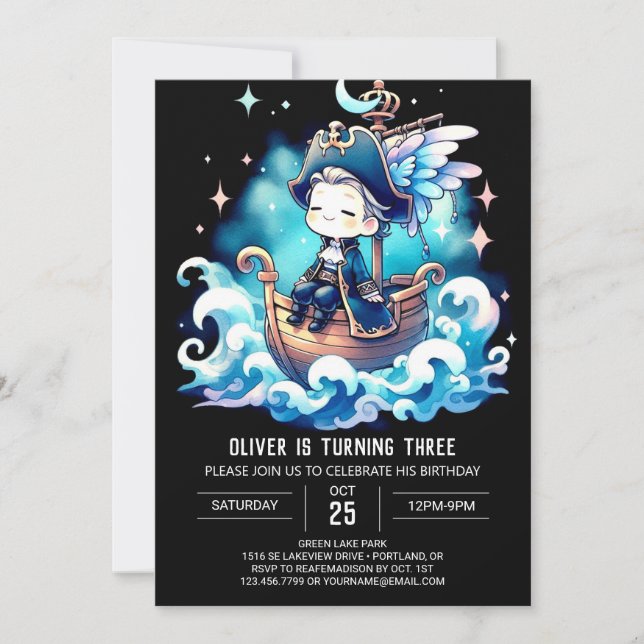Invitación Pastel Fantasy Pirate Cumpleaños (Anverso)