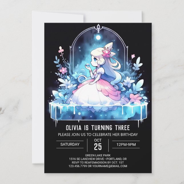 Invitación Pastel Fantasy Princess Cumpleaños (Anverso)